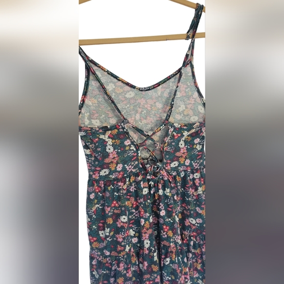 Roxy Teal Green floral Lace Up Back Sundress S - Picture 9 of 9